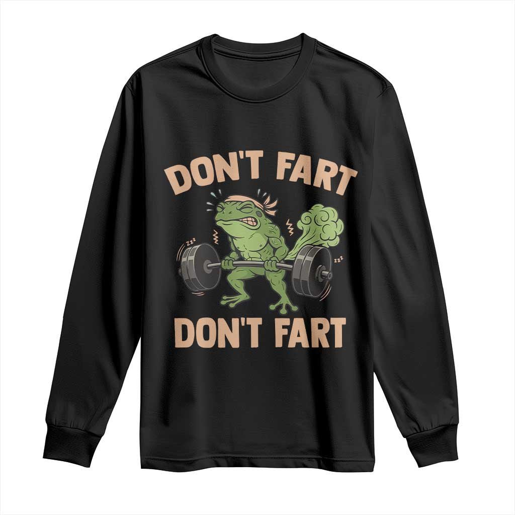 Gym Frog Long Sleeve Shirt Dont Fart Workout Weights Squat Humor - Wonder Print Shop
