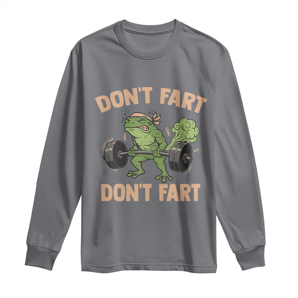 Gym Frog Long Sleeve Shirt Dont Fart Workout Weights Squat Humor - Wonder Print Shop