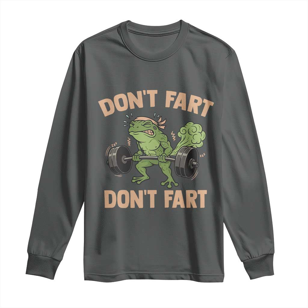 Gym Frog Long Sleeve Shirt Dont Fart Workout Weights Squat Humor - Wonder Print Shop