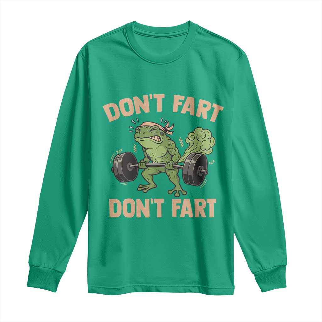 Gym Frog Long Sleeve Shirt Dont Fart Workout Weights Squat Humor - Wonder Print Shop