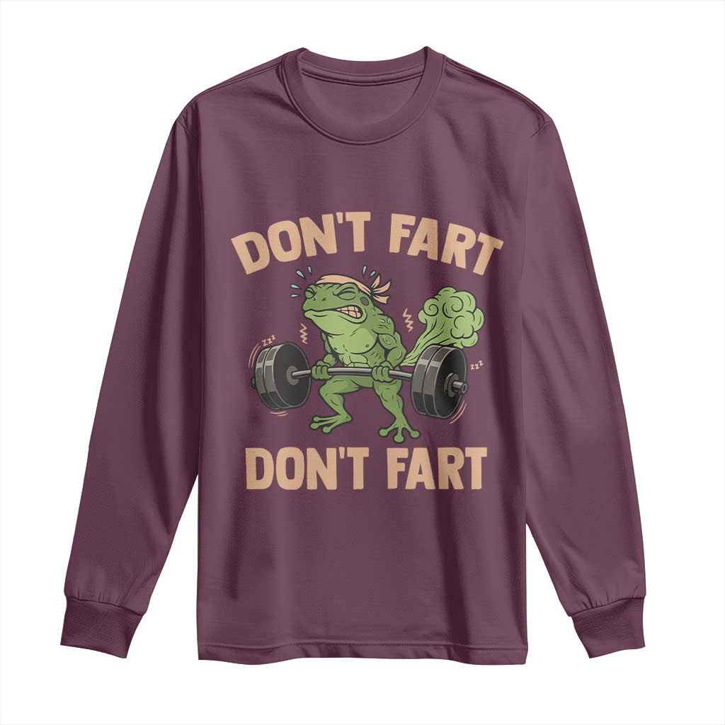 Gym Frog Long Sleeve Shirt Dont Fart Workout Weights Squat Humor - Wonder Print Shop
