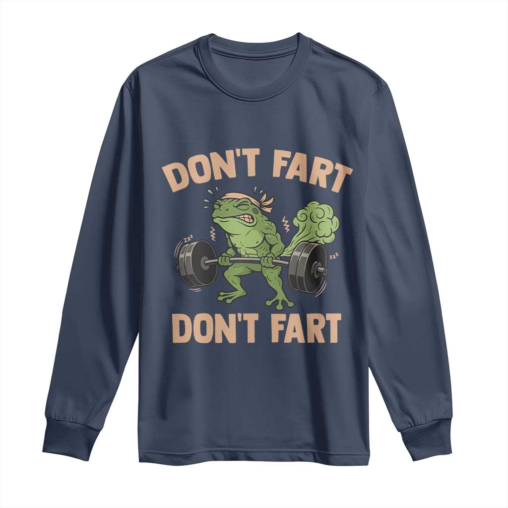 Gym Frog Long Sleeve Shirt Dont Fart Workout Weights Squat Humor - Wonder Print Shop