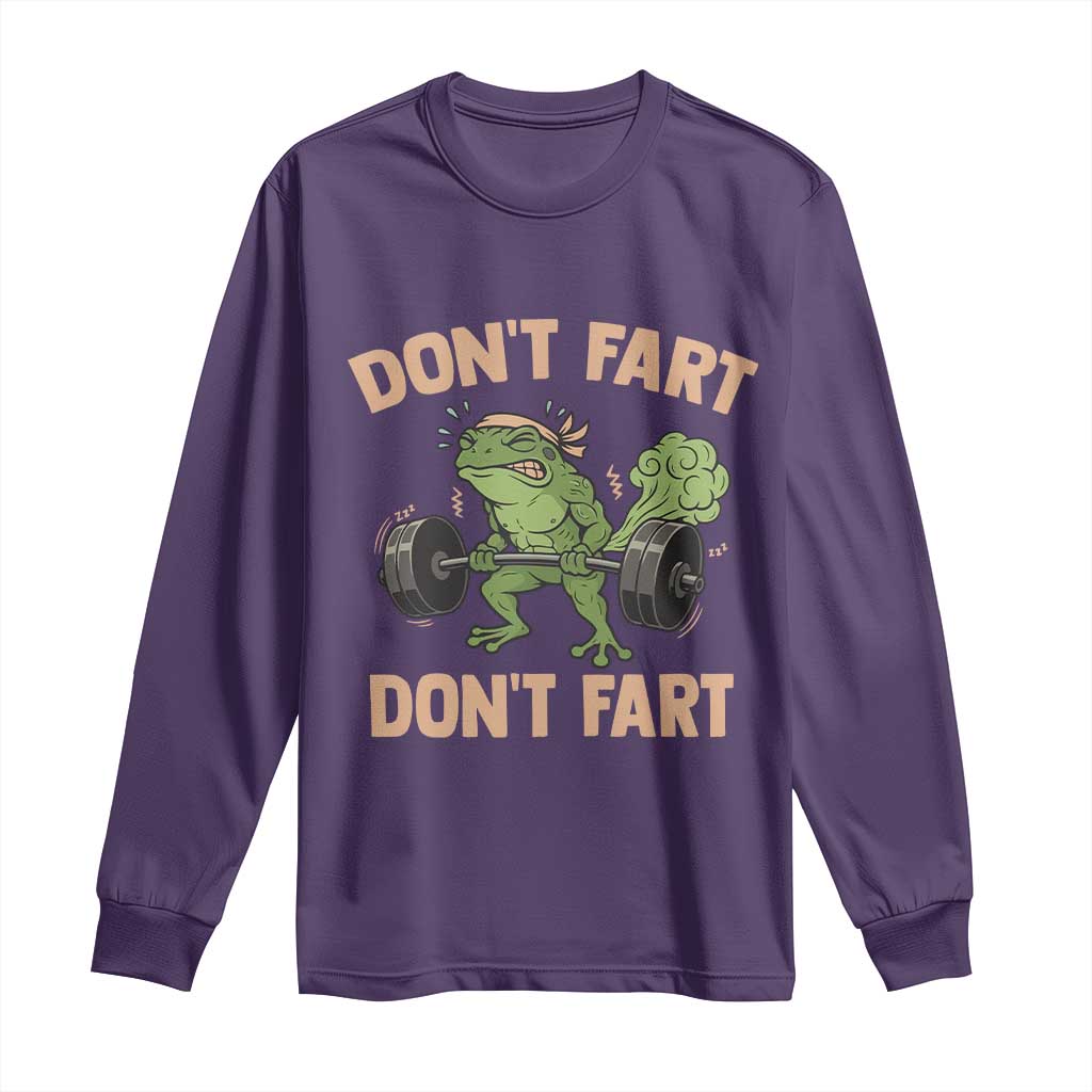Gym Frog Long Sleeve Shirt Dont Fart Workout Weights Squat Humor - Wonder Print Shop