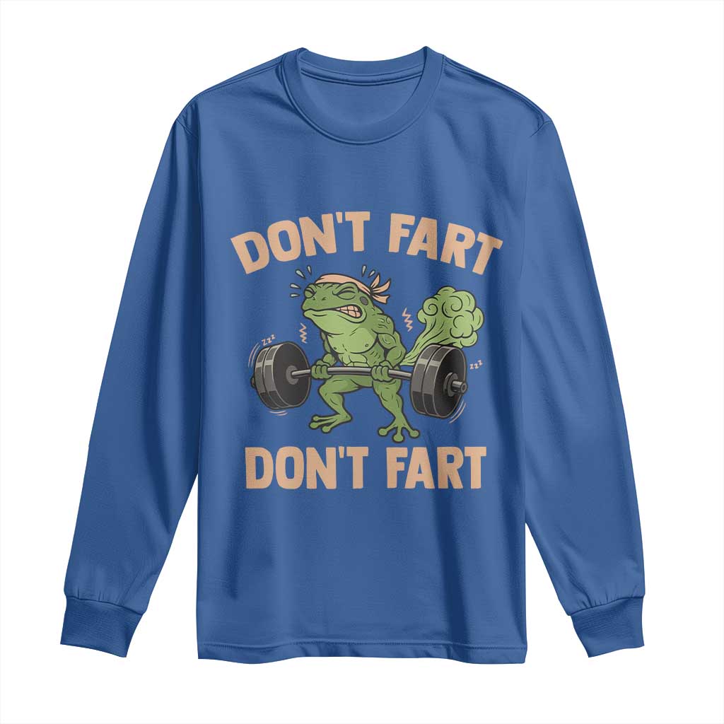 Gym Frog Long Sleeve Shirt Dont Fart Workout Weights Squat Humor - Wonder Print Shop