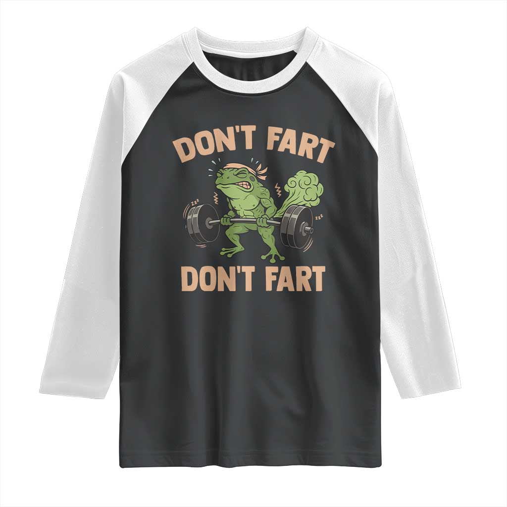 Gym Frog Raglan Shirt Dont Fart Workout Weights Squat Humor - Wonder Print Shop