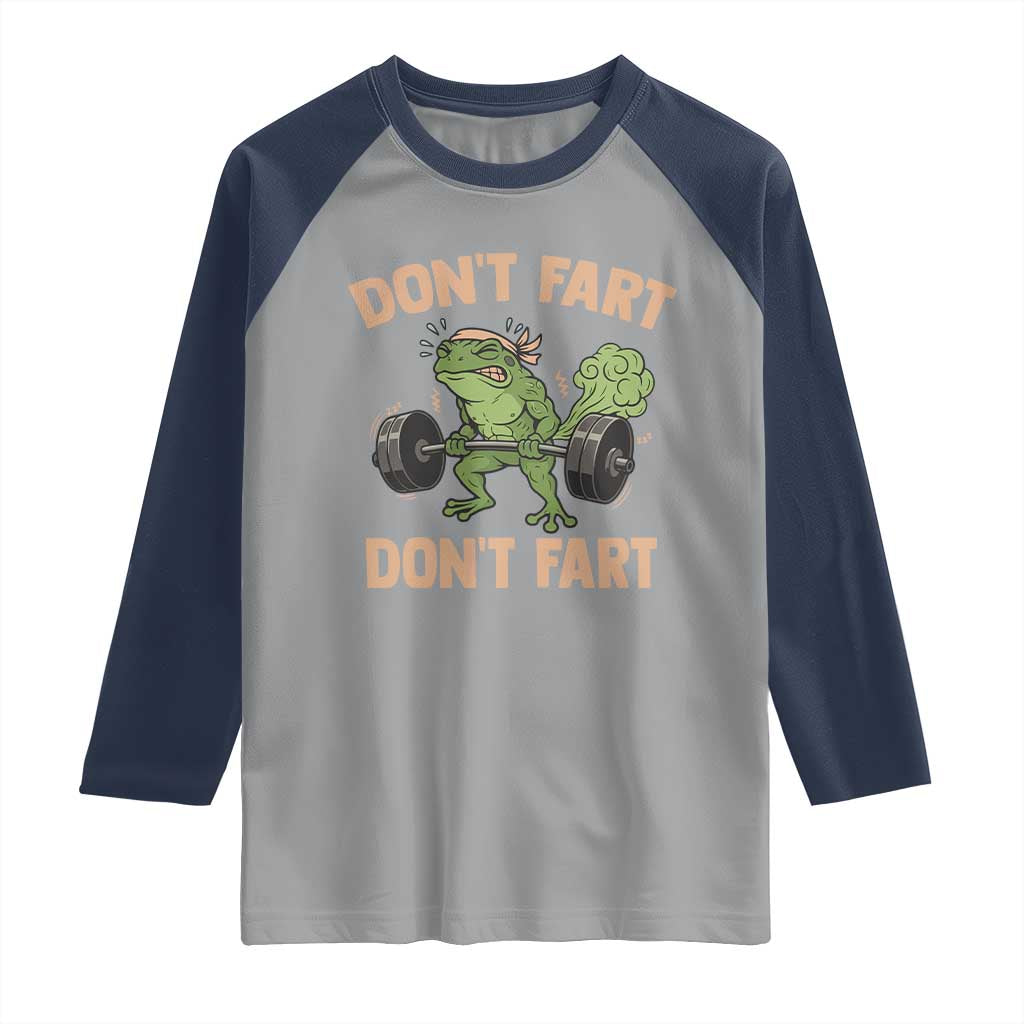 Gym Frog Raglan Shirt Dont Fart Workout Weights Squat Humor - Wonder Print Shop