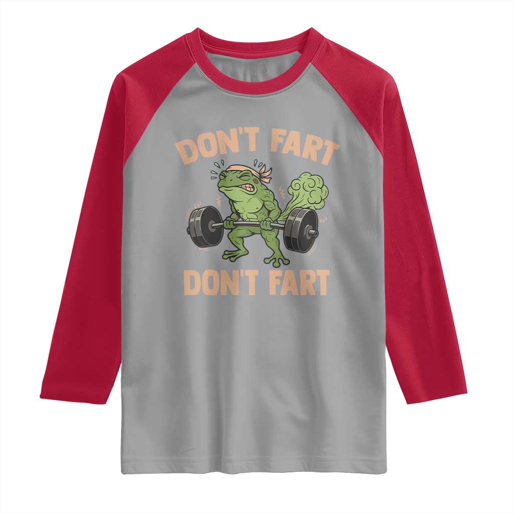 Gym Frog Raglan Shirt Dont Fart Workout Weights Squat Humor - Wonder Print Shop
