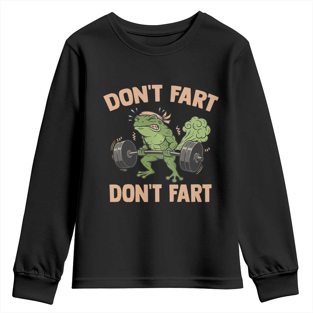 Gym Frog Youth Sweatshirt Dont Fart Workout Weights Squat Humor - Wonder Print Shop