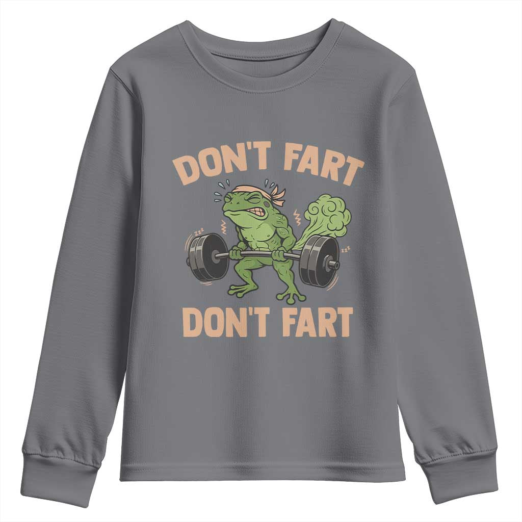 Gym Frog Youth Sweatshirt Dont Fart Workout Weights Squat Humor - Wonder Print Shop