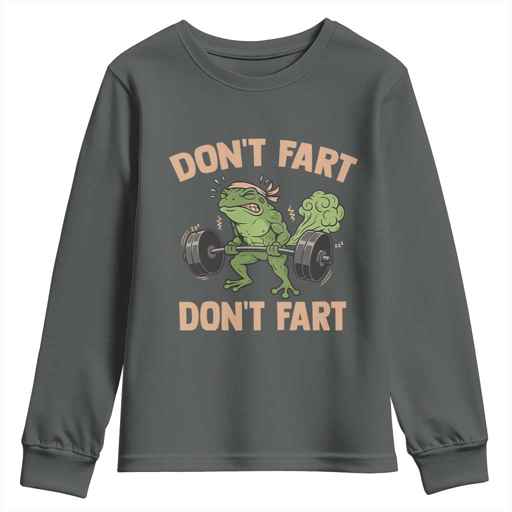Gym Frog Youth Sweatshirt Dont Fart Workout Weights Squat Humor - Wonder Print Shop