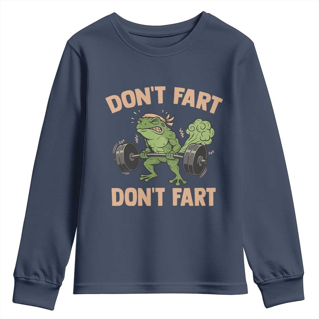 Gym Frog Youth Sweatshirt Dont Fart Workout Weights Squat Humor - Wonder Print Shop