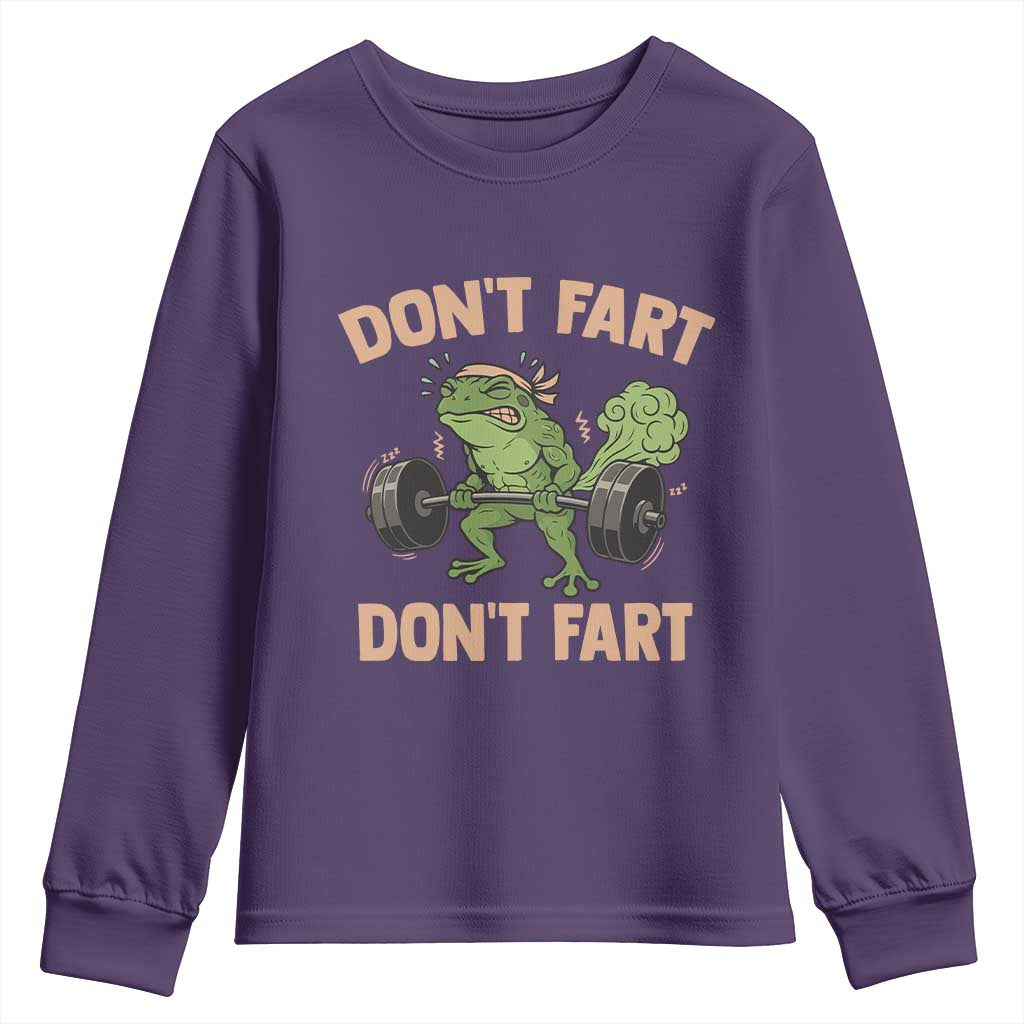 Gym Frog Youth Sweatshirt Dont Fart Workout Weights Squat Humor - Wonder Print Shop