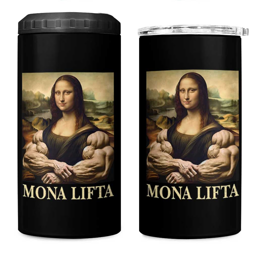 Funny Mona Lifta Muscle Mona Lisa Bodybuilding Fitness Gym Lover 4 in 1 Can Cooler Tumbler - Wonder Print Shop