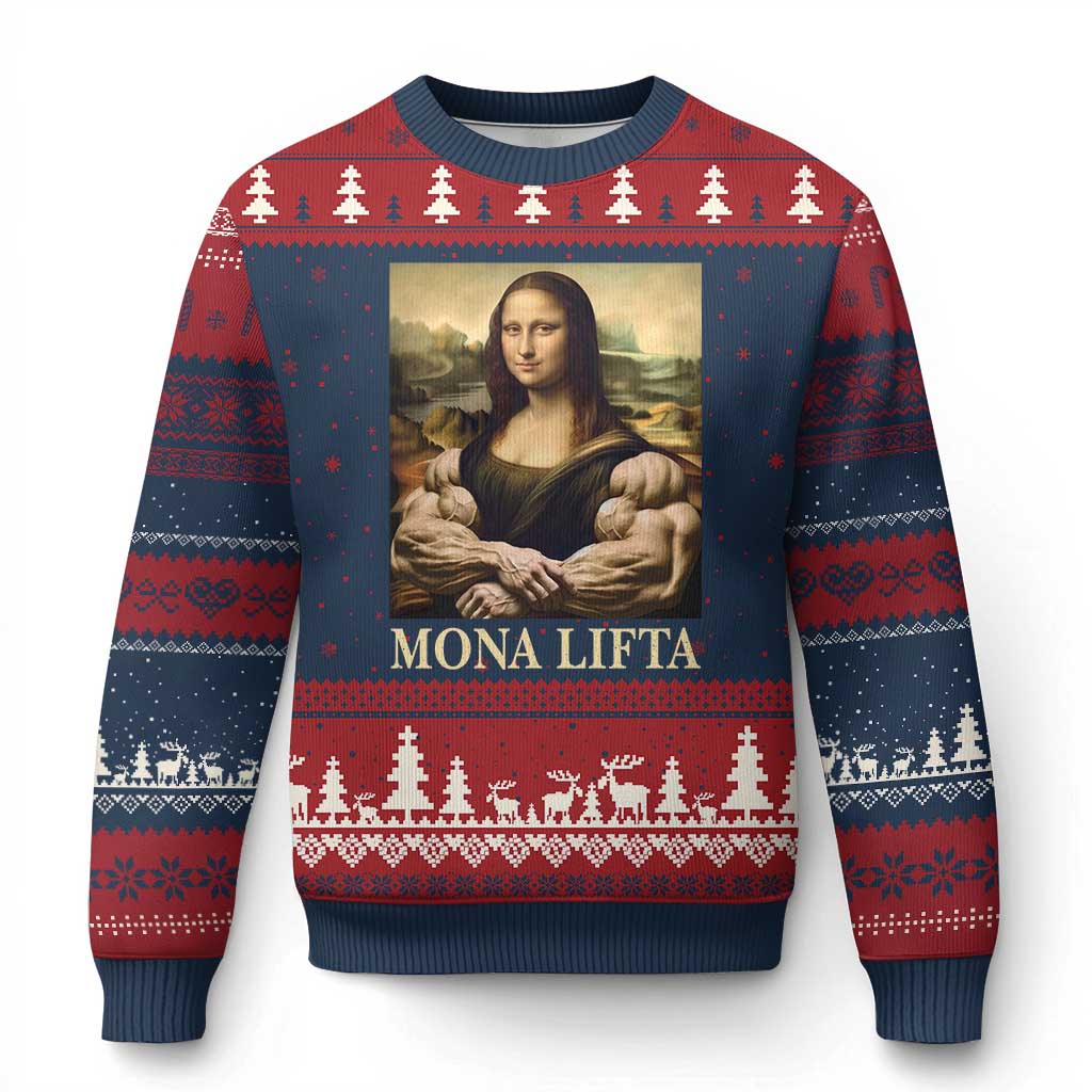 Funny Mona Lifta Muscle Mona Lisa Bodybuilding Fitness Gym Lover Ugly Christmas Sweater - Wonder Print Shop