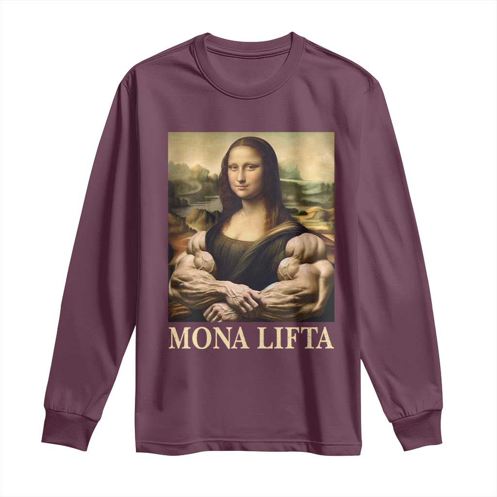 Funny Mona Lifta Muscle Mona Lisa Bodybuilding Fitness Gym Lover Long Sleeve Shirt - Wonder Print Shop