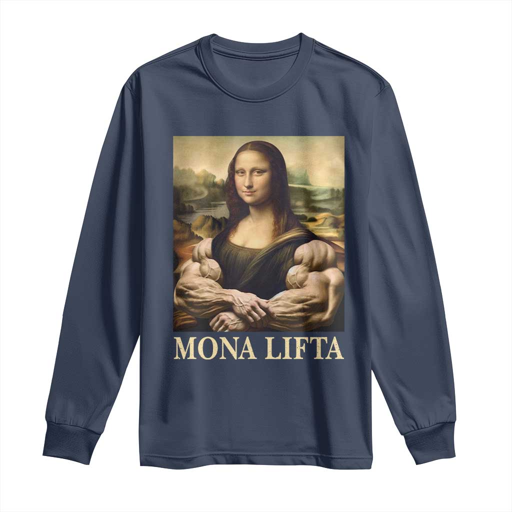 Funny Mona Lifta Muscle Mona Lisa Bodybuilding Fitness Gym Lover Long Sleeve Shirt - Wonder Print Shop