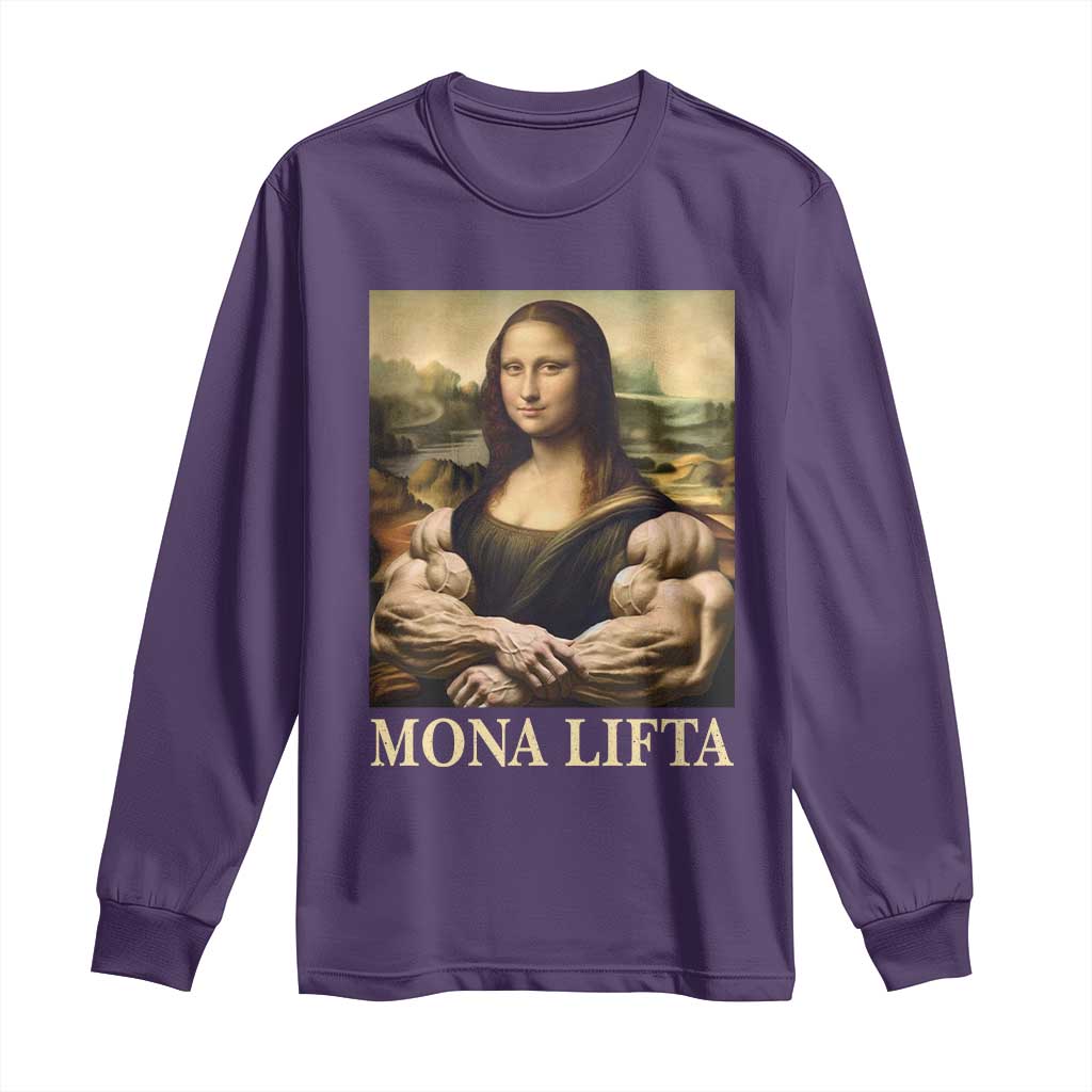 Funny Mona Lifta Muscle Mona Lisa Bodybuilding Fitness Gym Lover Long Sleeve Shirt - Wonder Print Shop