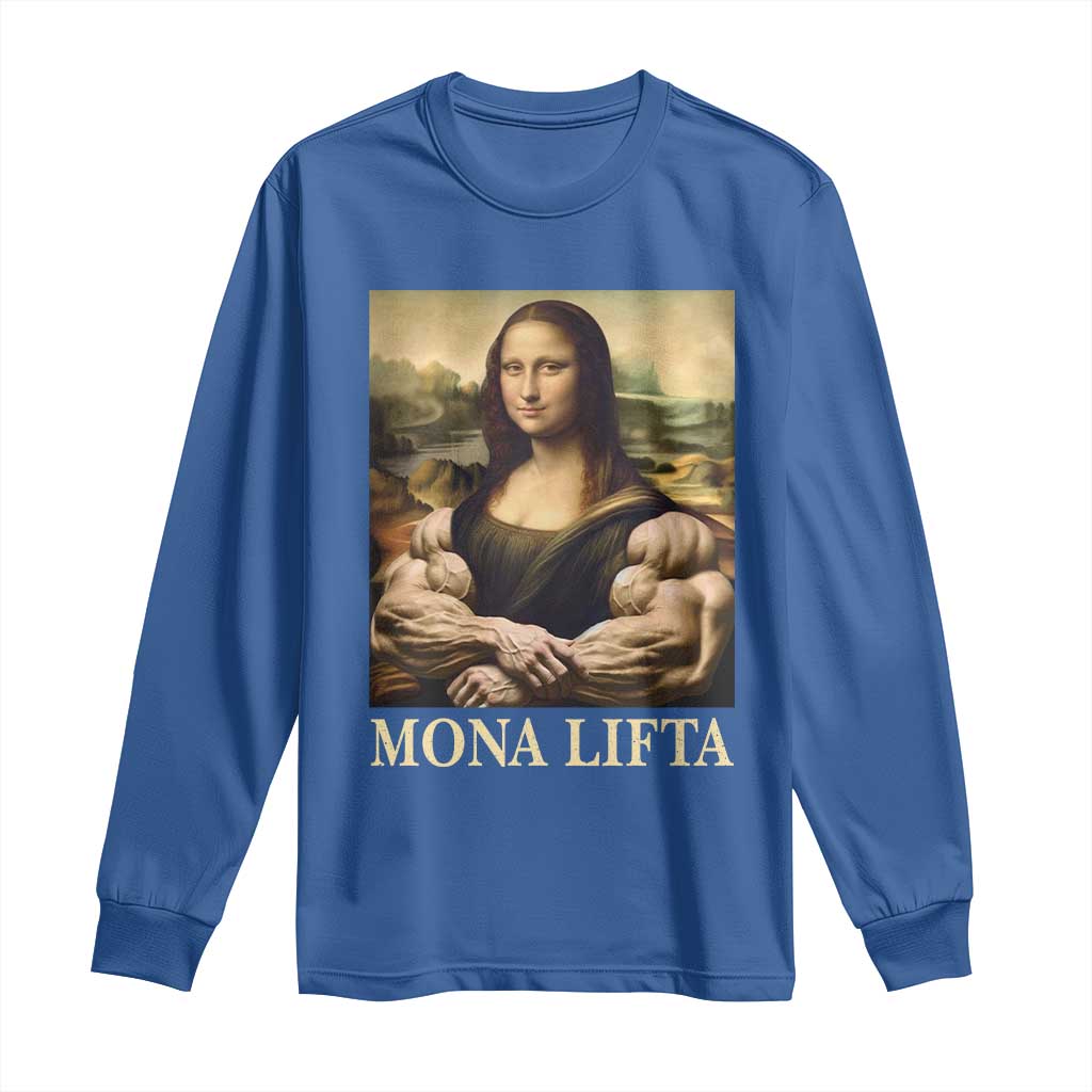 Funny Mona Lifta Muscle Mona Lisa Bodybuilding Fitness Gym Lover Long Sleeve Shirt - Wonder Print Shop
