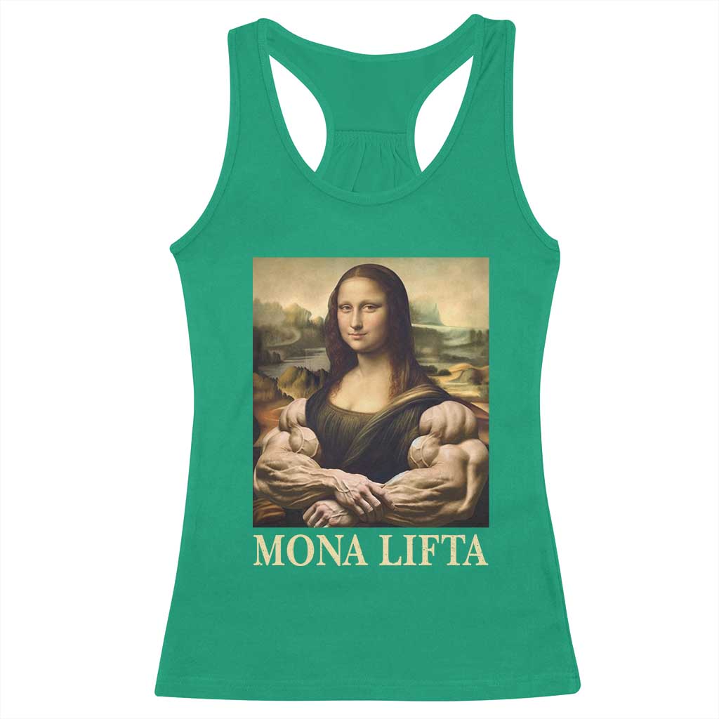 Funny Mona Lifta Muscle Mona Lisa Bodybuilding Fitness Gym Lover Racerback Tank Top - Wonder Print Shop