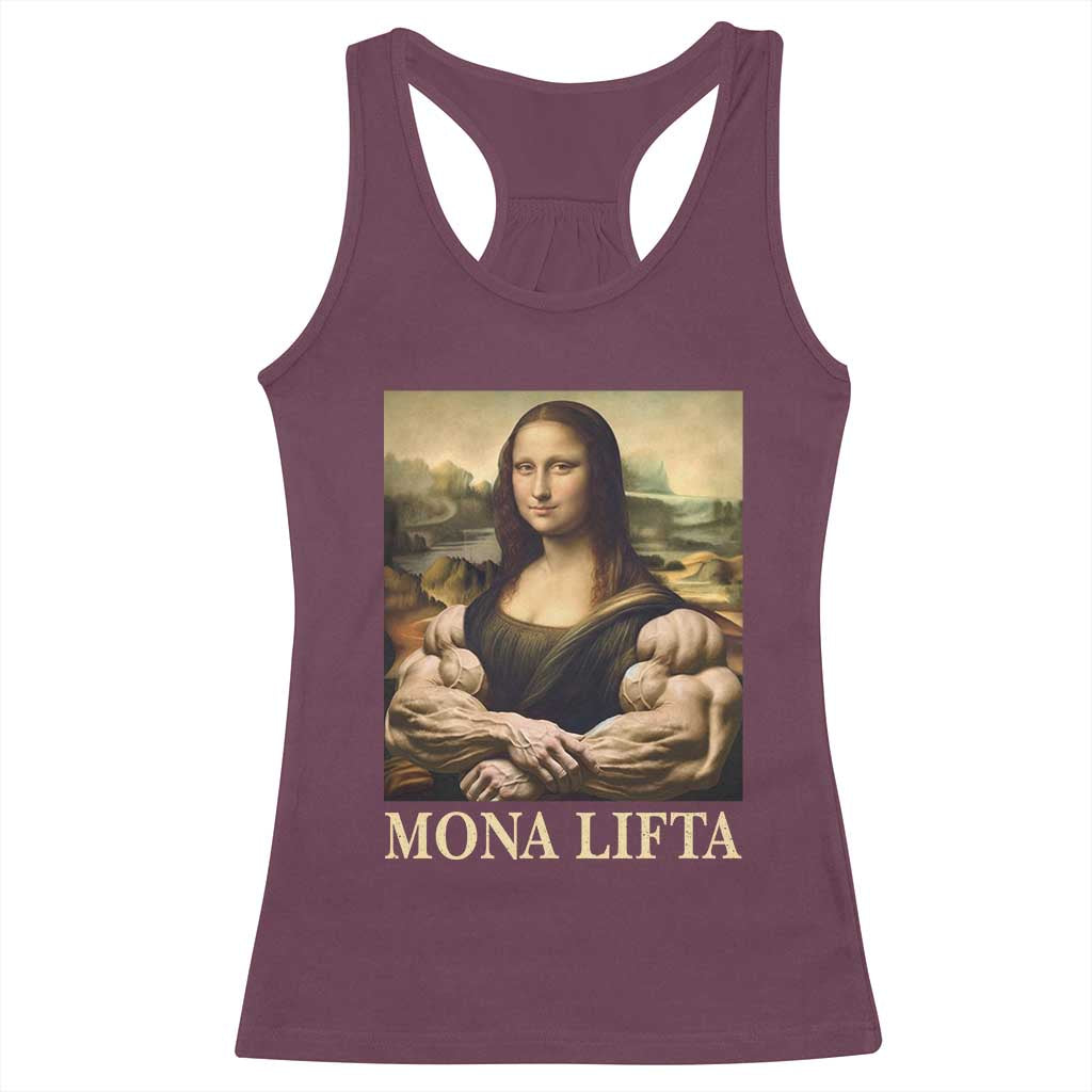 Funny Mona Lifta Muscle Mona Lisa Bodybuilding Fitness Gym Lover Racerback Tank Top - Wonder Print Shop