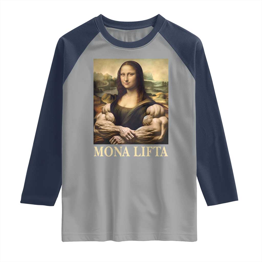 Funny Mona Lifta Muscle Mona Lisa Bodybuilding Fitness Gym Lover Raglan Shirt - Wonder Print Shop