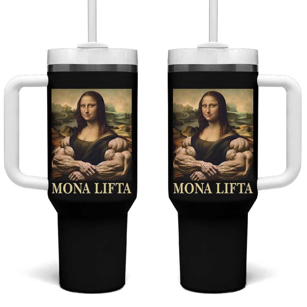 Funny Mona Lifta Muscle Mona Lisa Bodybuilding Fitness Gym Lover Tumbler With Handle - Wonder Print Shop