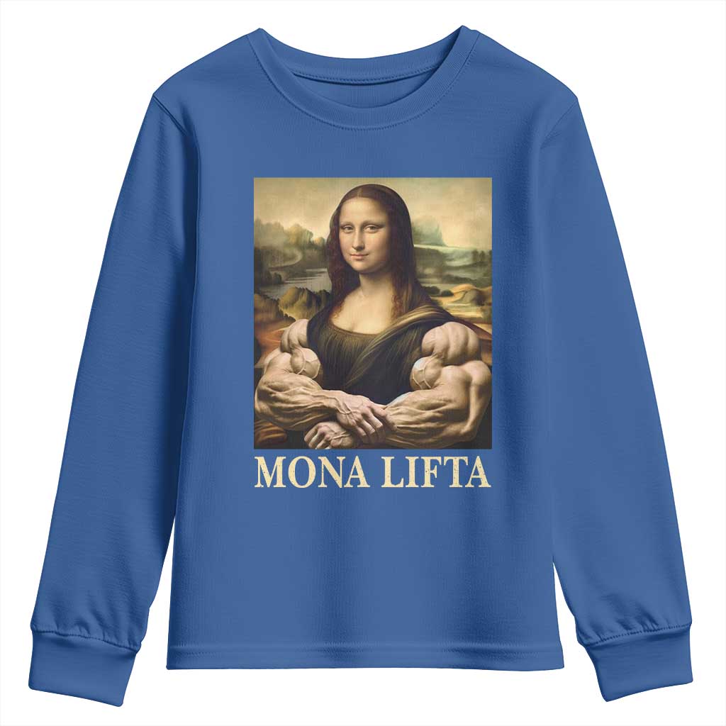 Funny Mona Lifta Muscle Mona Lisa Bodybuilding Fitness Gym Lover Youth Sweatshirt - Wonder Print Shop
