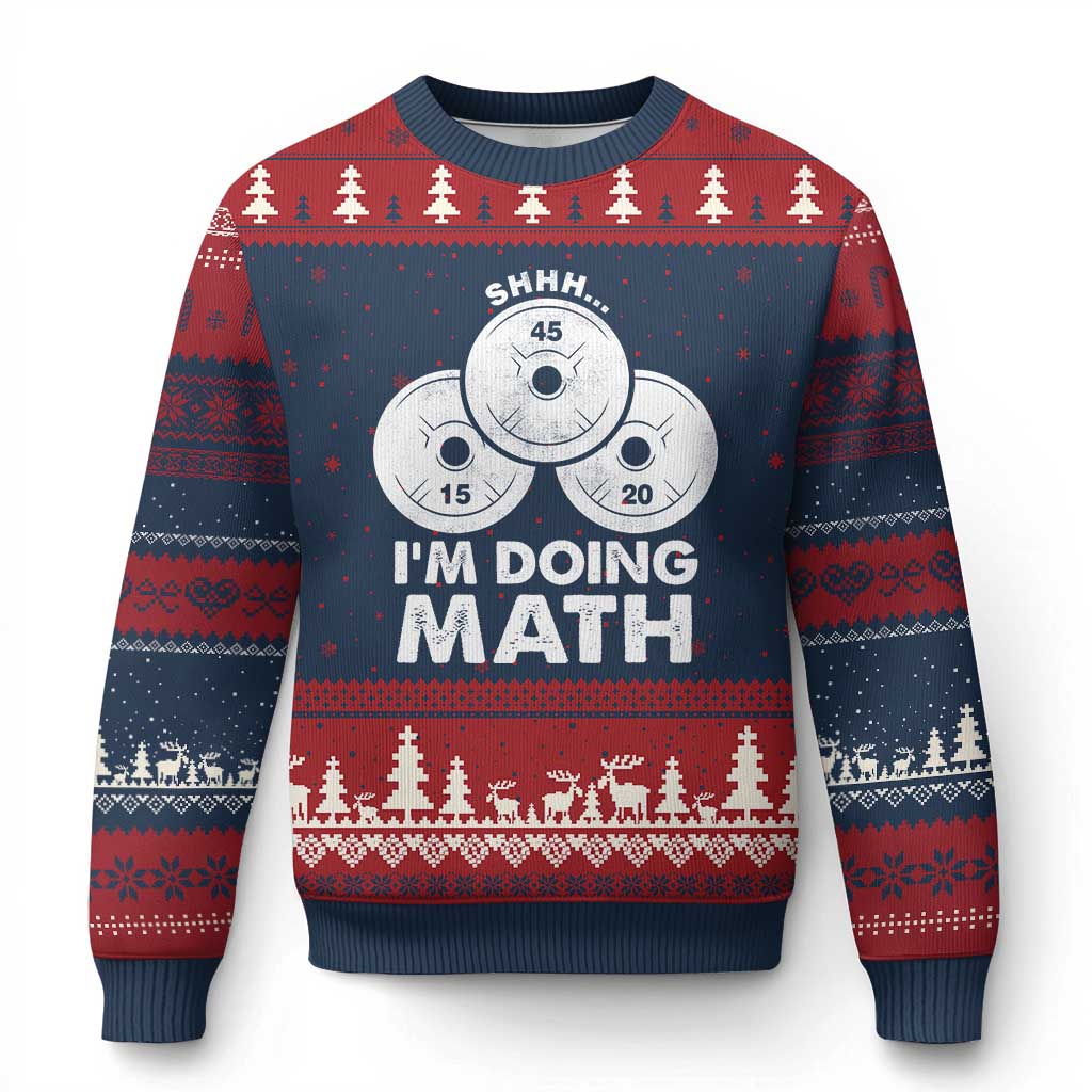 Funny Shhh I Am Doing Math Weightlifting Workout Training Ugly Christmas Sweater - Wonder Print Shop