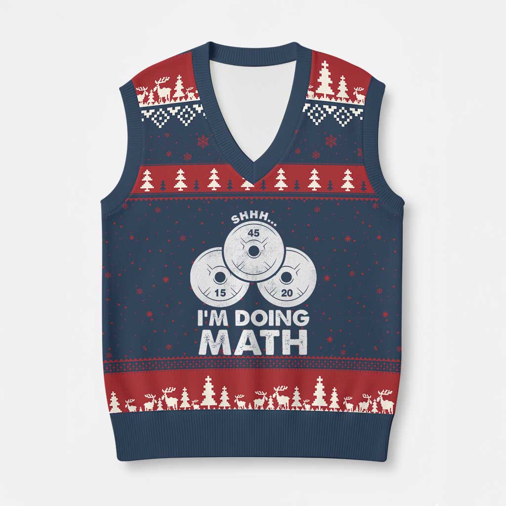 Funny Shhh I Am Doing Math Weightlifting Workout Training V-Neck Knit Sweater Vest - Wonder Print Shop