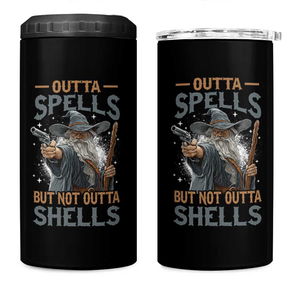 Outta Spells But Not Outta Shells 4 in 1 Can Cooler Tumbler Funny Fantasy Meme - Wonder Print Shop