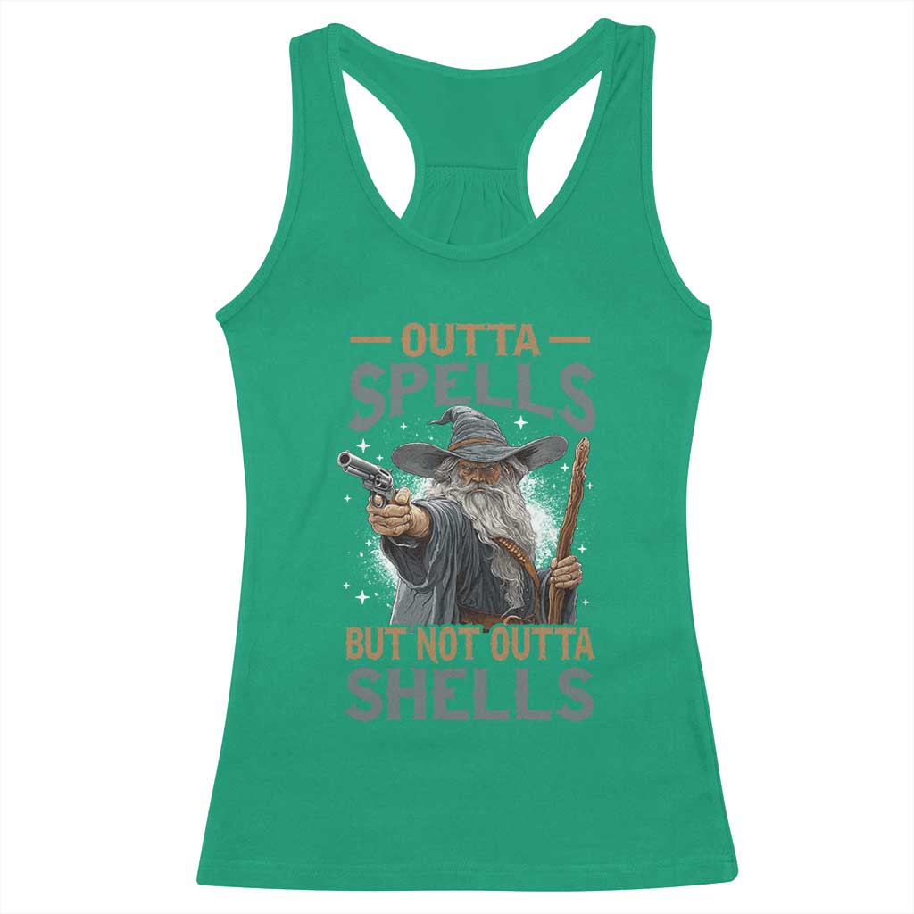 Outta Spells But Not Outta Shells Racerback Tank Top Funny Fantasy Meme - Wonder Print Shop