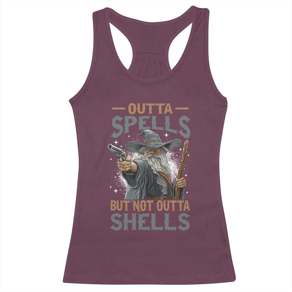 Outta Spells But Not Outta Shells Racerback Tank Top Funny Fantasy Meme - Wonder Print Shop