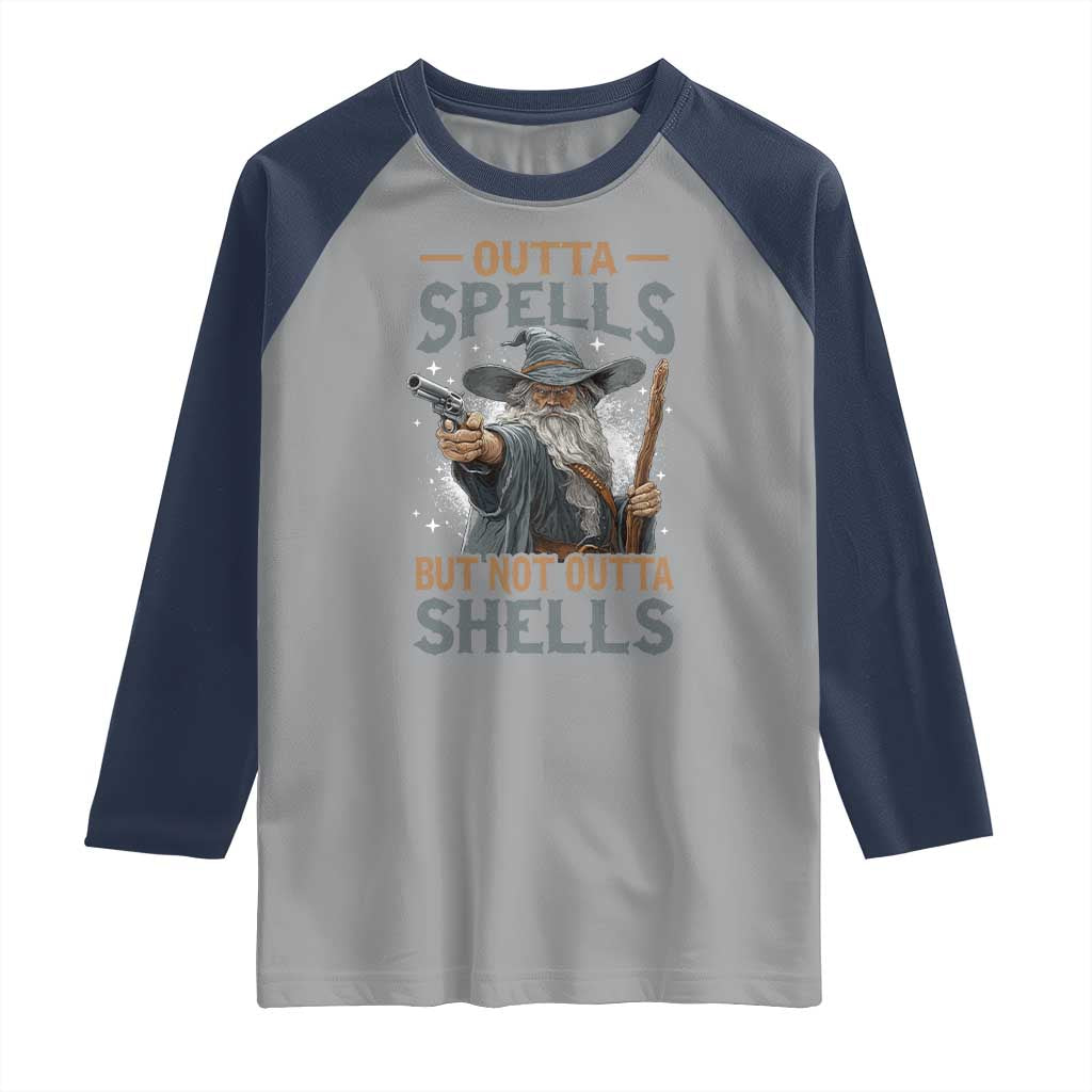 Outta Spells But Not Outta Shells Raglan Shirt Funny Fantasy Meme - Wonder Print Shop