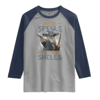 Outta Spells But Not Outta Shells Raglan Shirt Funny Fantasy Meme - Wonder Print Shop