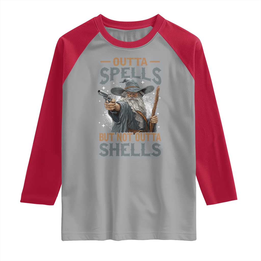 Outta Spells But Not Outta Shells Raglan Shirt Funny Fantasy Meme - Wonder Print Shop