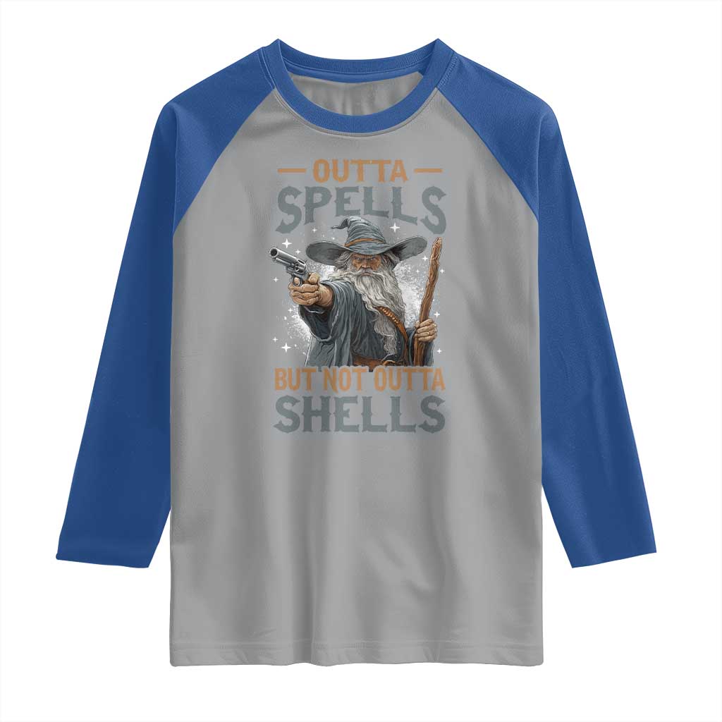 Outta Spells But Not Outta Shells Raglan Shirt Funny Fantasy Meme - Wonder Print Shop