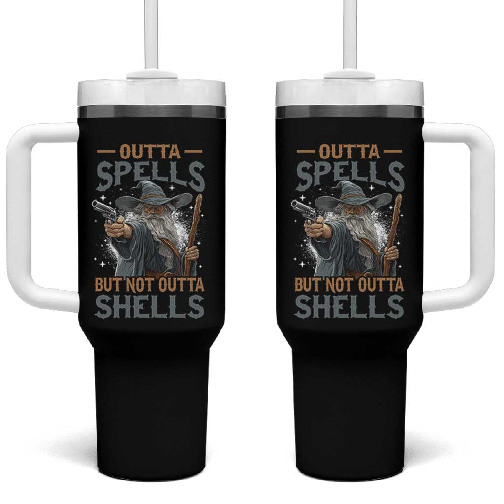 Outta Spells But Not Outta Shells Tumbler With Handle Funny Fantasy Meme - Wonder Print Shop