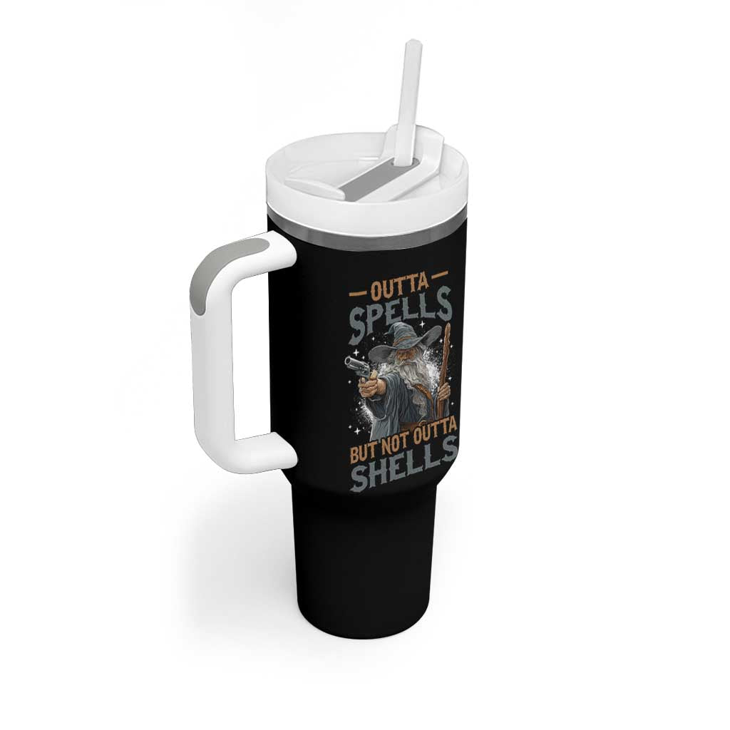 Outta Spells But Not Outta Shells Tumbler With Handle Funny Fantasy Meme - Wonder Print Shop