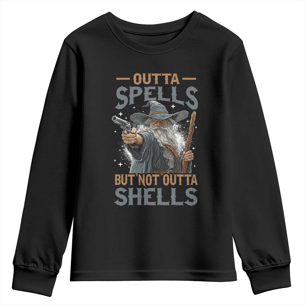 Outta Spells But Not Outta Shells Youth Sweatshirt Funny Fantasy Meme - Wonder Print Shop