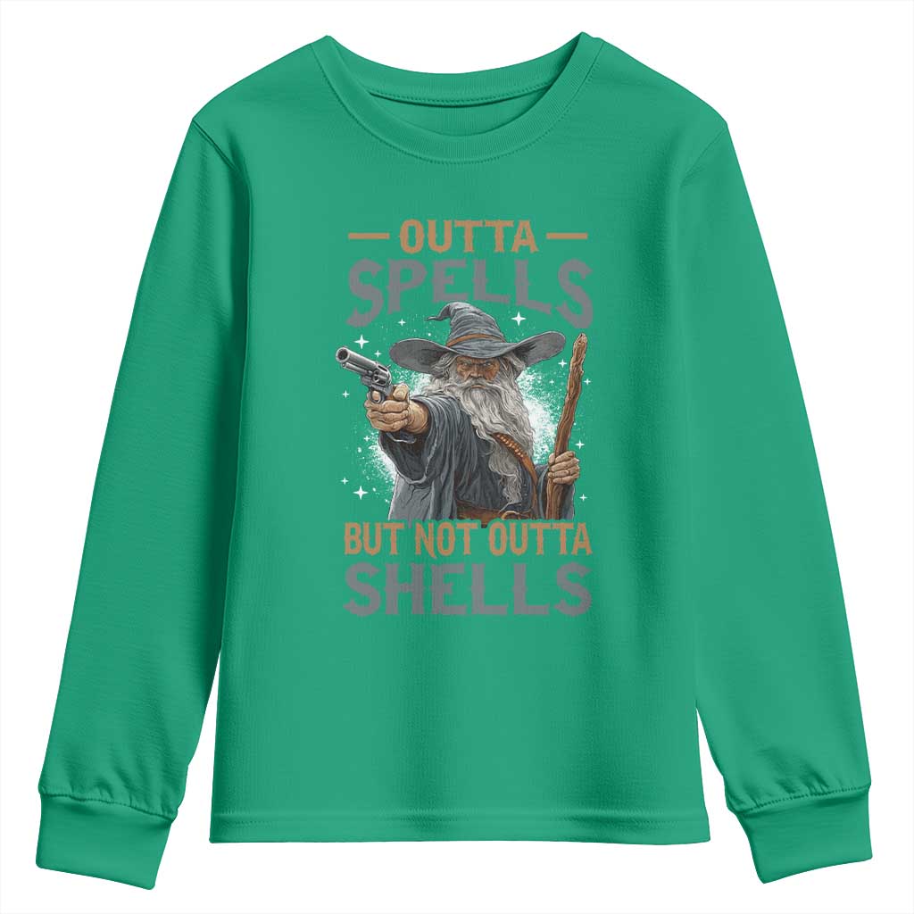 Outta Spells But Not Outta Shells Youth Sweatshirt Funny Fantasy Meme - Wonder Print Shop