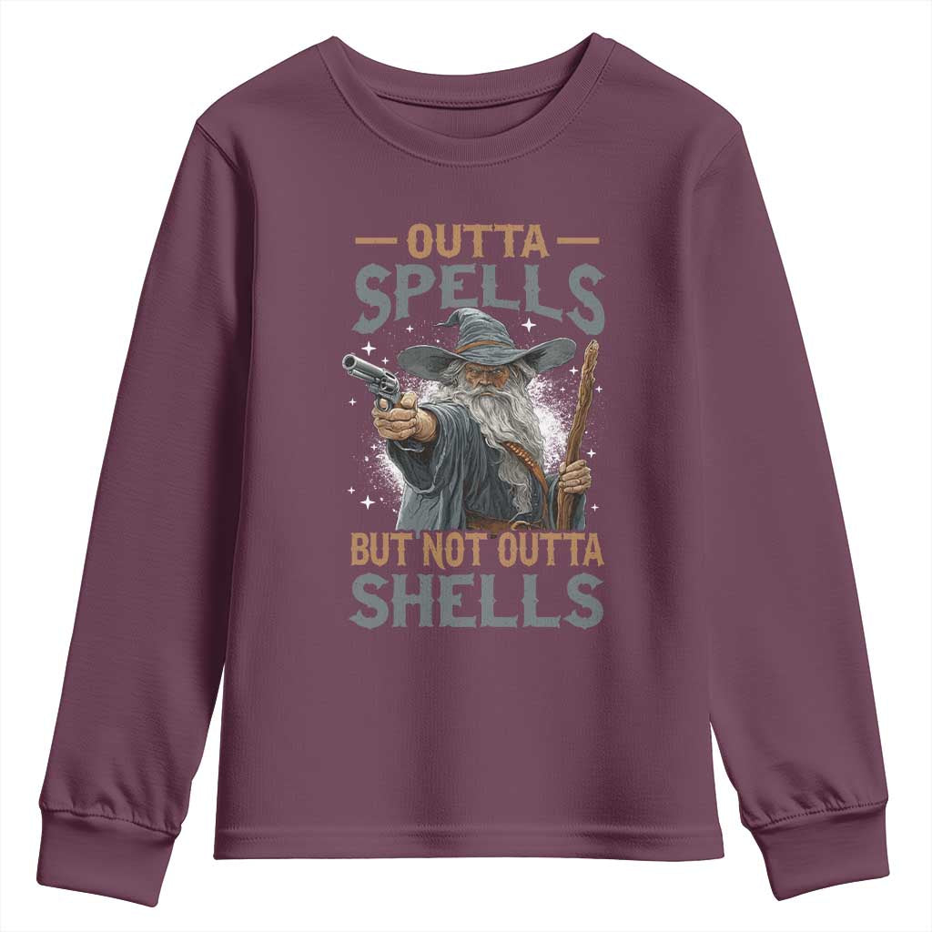 Outta Spells But Not Outta Shells Youth Sweatshirt Funny Fantasy Meme - Wonder Print Shop