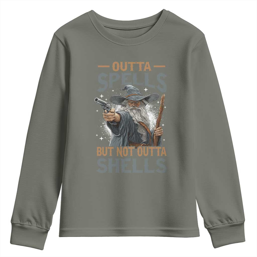 Outta Spells But Not Outta Shells Youth Sweatshirt Funny Fantasy Meme - Wonder Print Shop