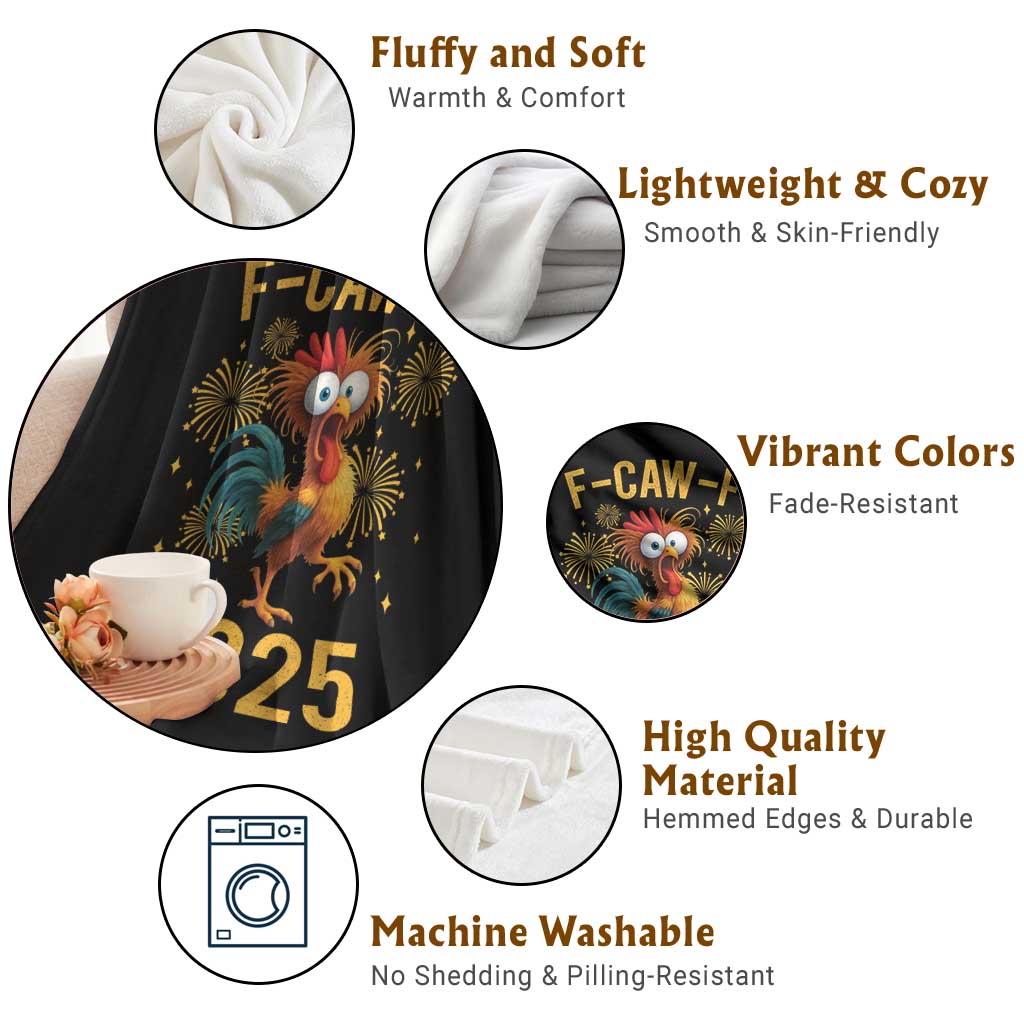 F Caw F 2025 Happy New Year 2026 Throw Blanket Funny Chicken Rooster - Wonder Print Shop