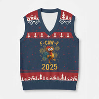F Caw F 2025 Happy New Year 2026 V-Neck Knit Sweater Vest Funny Chicken Rooster - Wonder Print Shop
