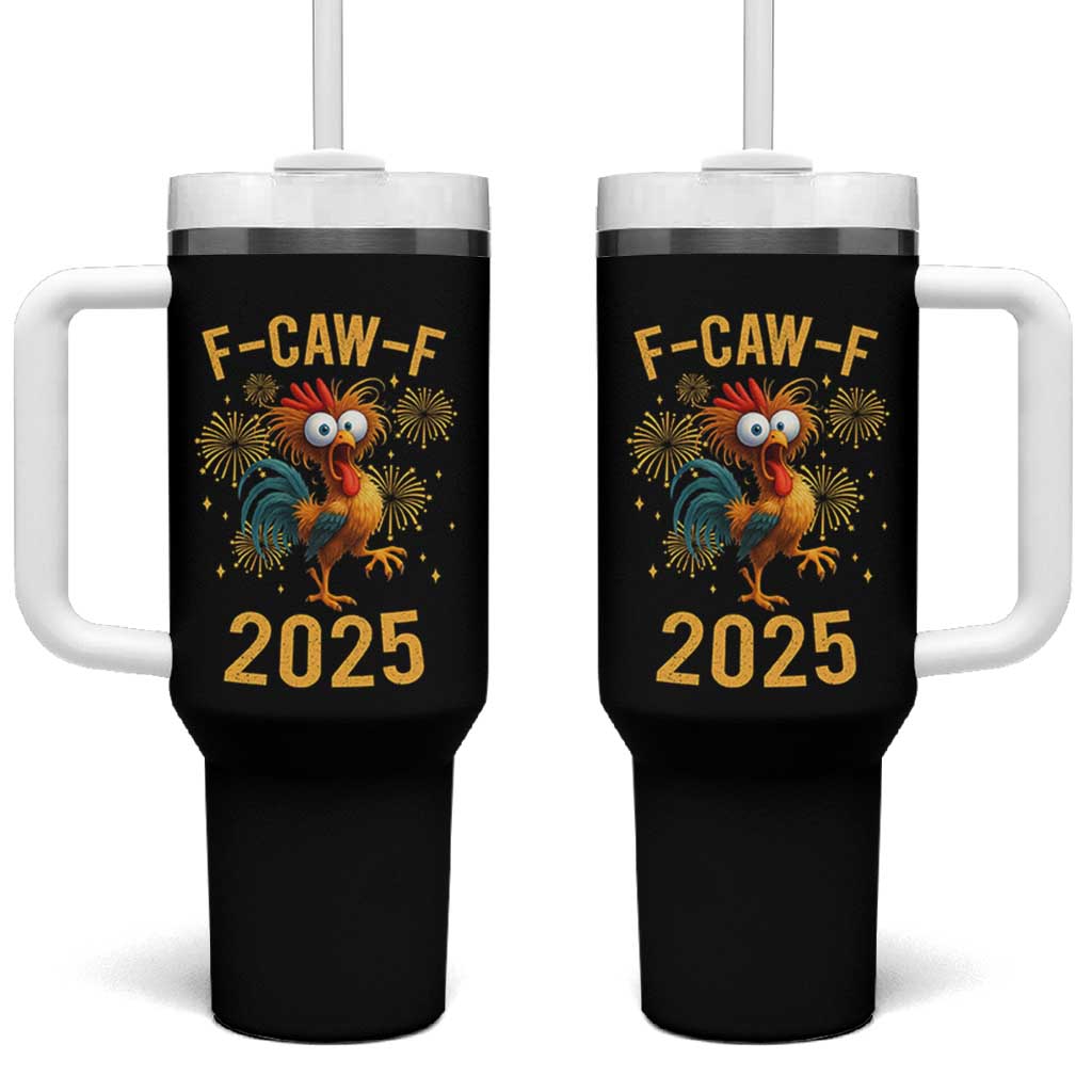 F Caw F 2025 Happy New Year 2026 Tumbler With Handle Funny Chicken Rooster - Wonder Print Shop