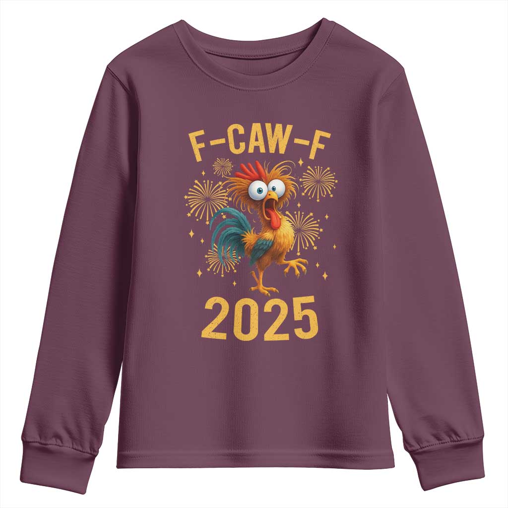F Caw F 2025 Happy New Year 2026 Youth Sweatshirt Funny Chicken Rooster - Wonder Print Shop