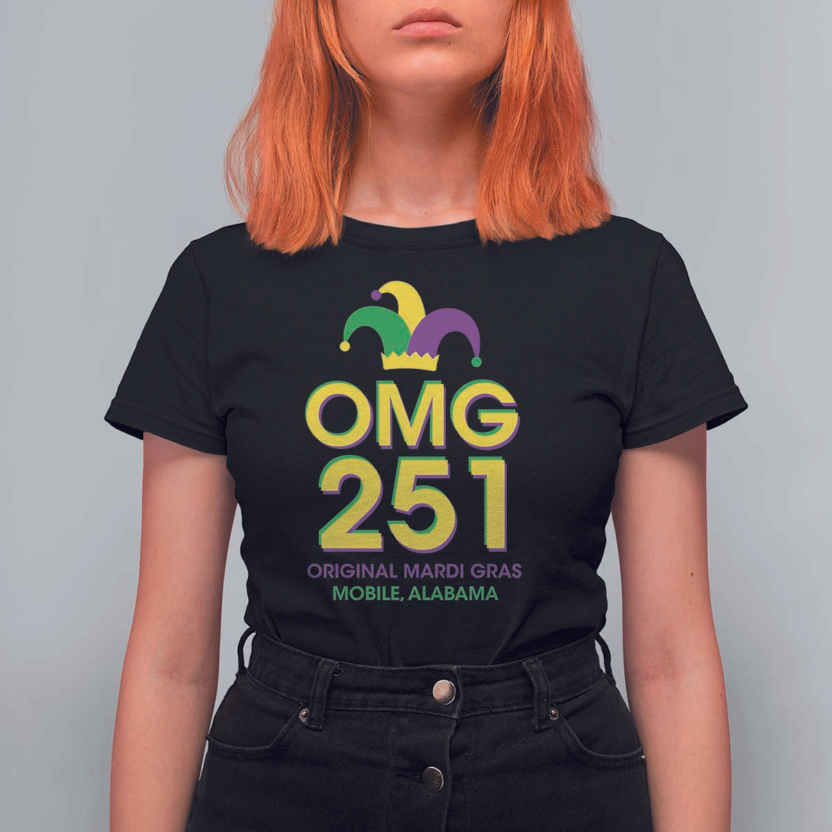 Funny Mardi Gras In Mobile Alabama T Shirt For Women OMG 251 Original Mardi Gras Jester Hat