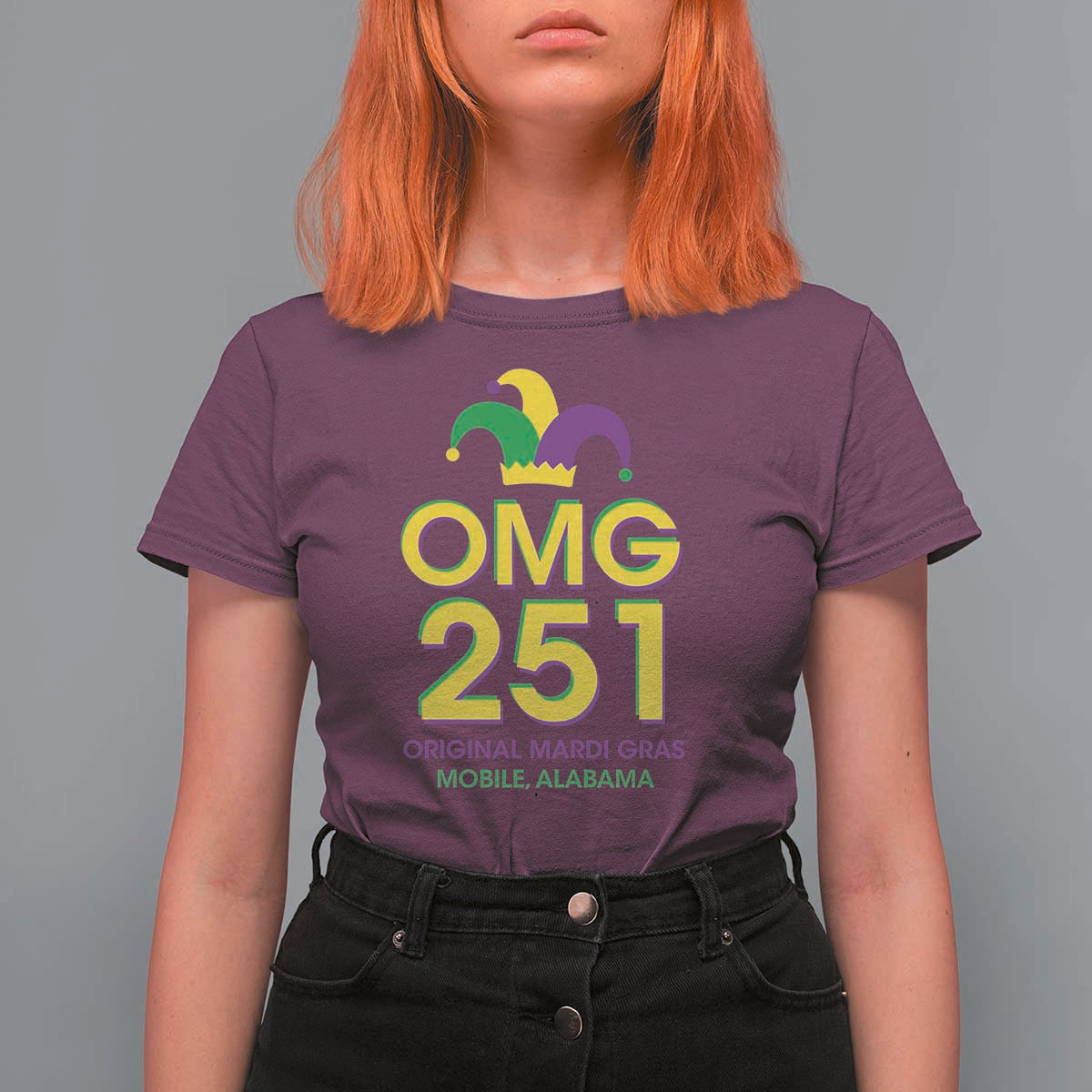 Funny Mardi Gras In Mobile Alabama T Shirt For Women OMG 251 Original Mardi Gras Jester Hat