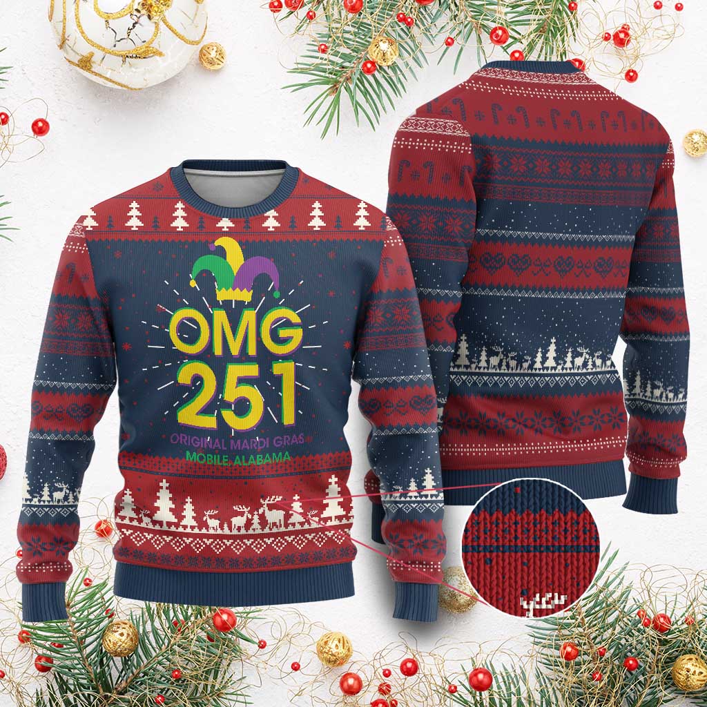 Funny Mardi Gras In Mobile Alabama Knitted Sweatshirt OMG 251 Original Mardi Gras Jester Hat - Wonder Print Shop