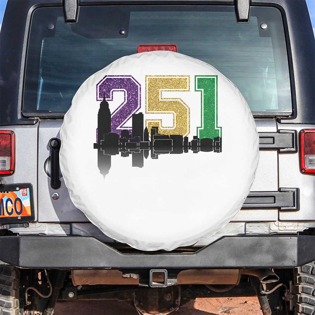 Funny Mardi Gras Mobile Alabama Spare Tire Cover 251 Skyline Area Code Glitter Print